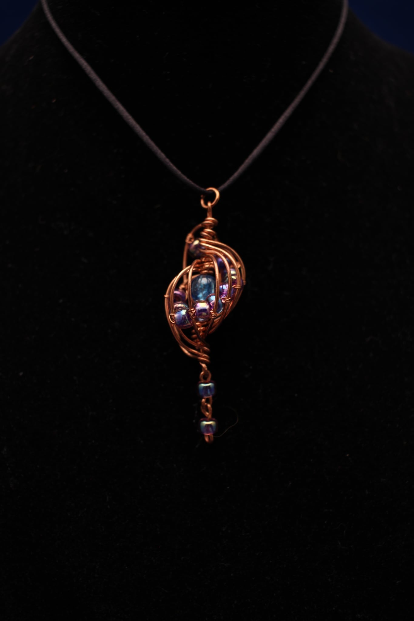 Handmade Copper Wire Wrapped Pendant Necklace with Gemstone Beads