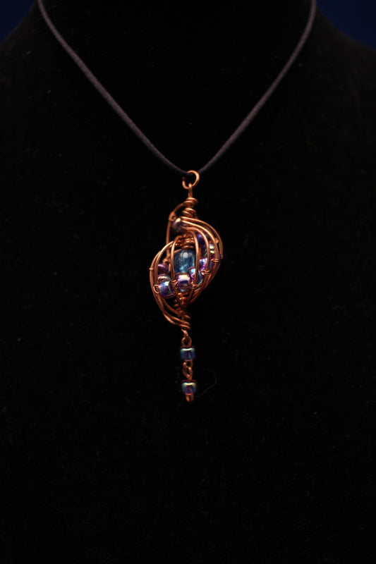 Handmade Copper Wire Wrapped Pendant Necklace with Gemstone Beads