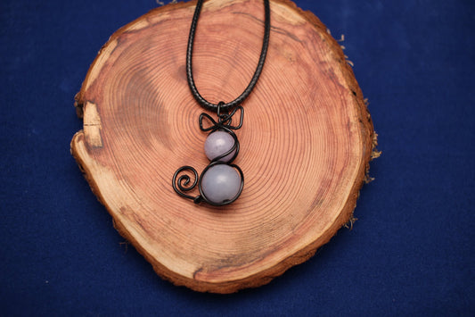 Handmade Cat Pendant with blue Beads – Wire Art Necklace
