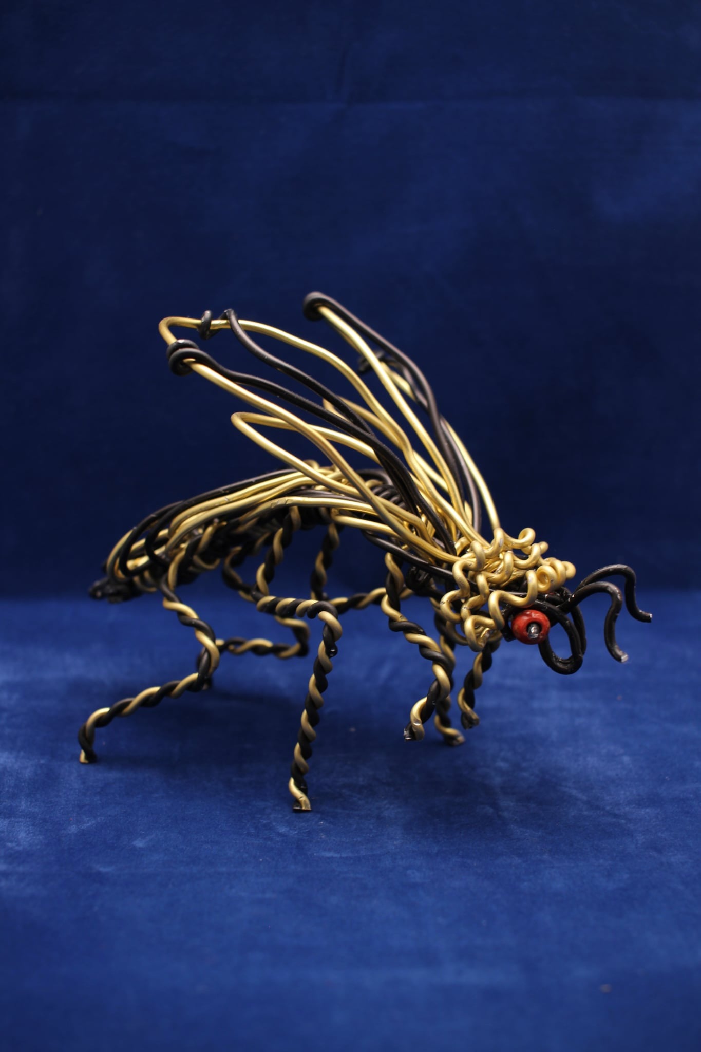 Gold Wire Bee Sculpture Handmade Decorative Art
