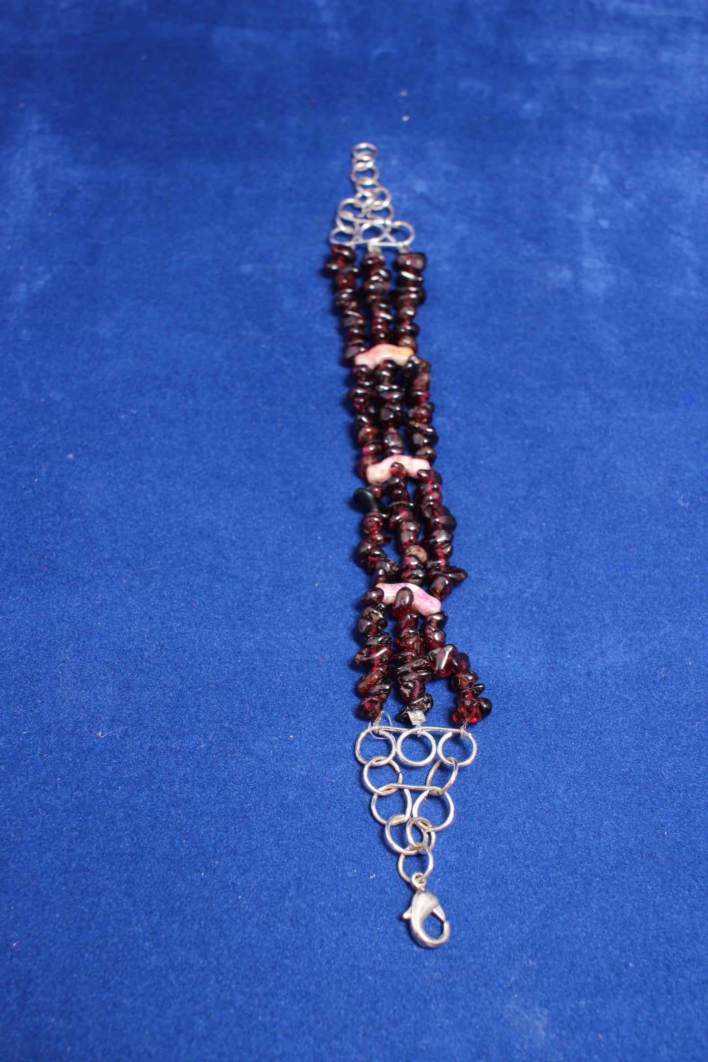 beautiful 3 strand garnet & sterling silver bracelet