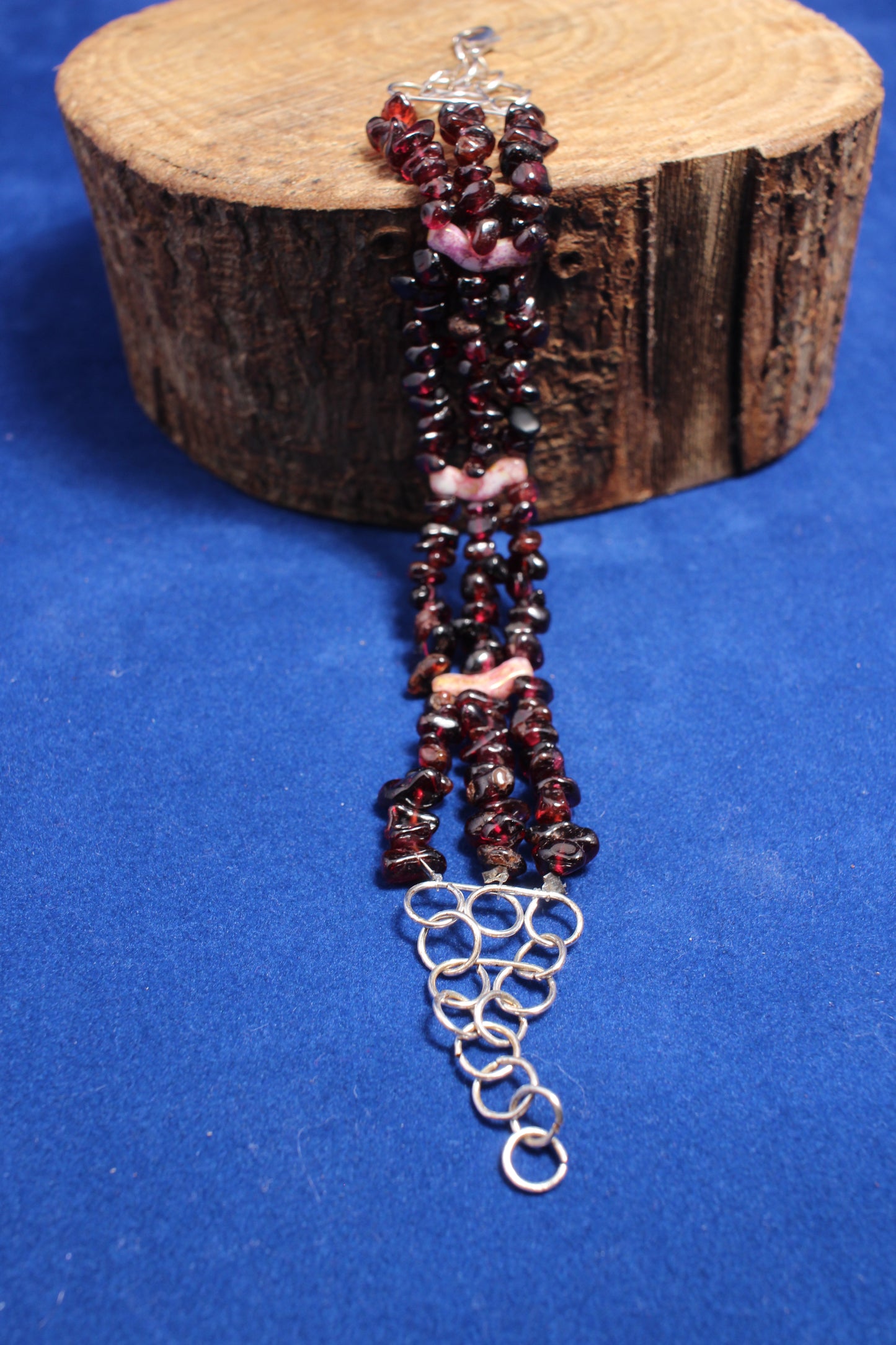 beautiful 3 strand garnet & sterling silver bracelet