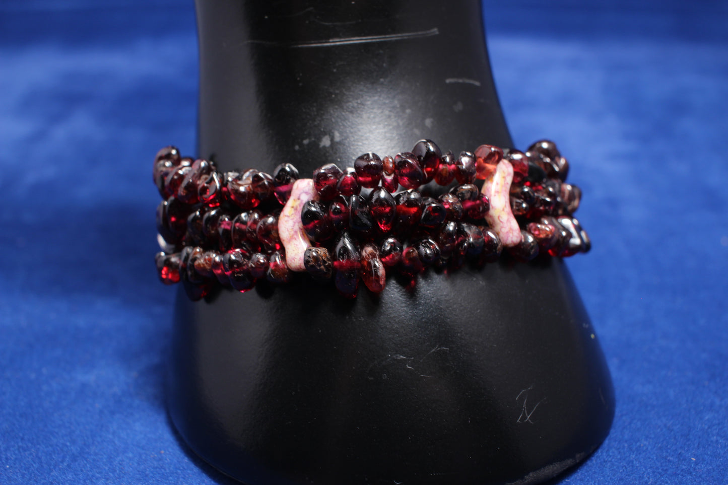 beautiful 3 strand garnet & sterling silver bracelet