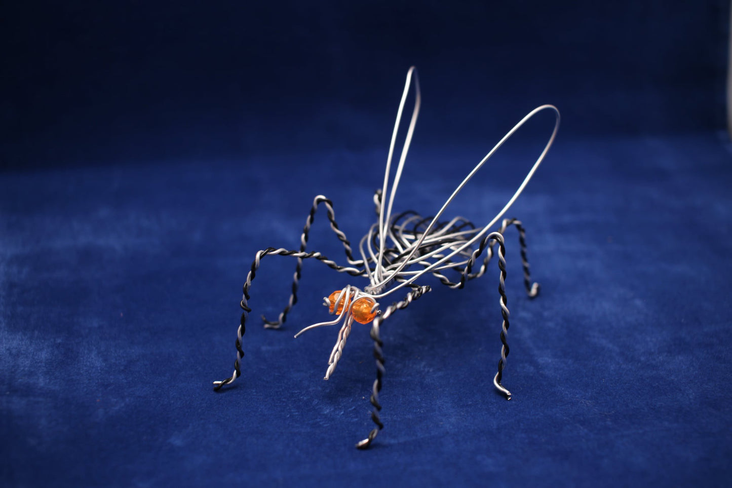 Handmade Wire Mosquito Sculpture with Amber Eyes