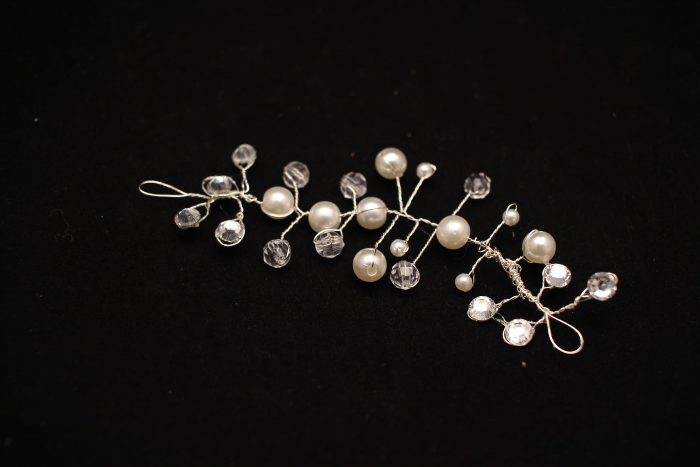 set of 2 wedding hair wire diamante, faux Pearl branch like hair accessories