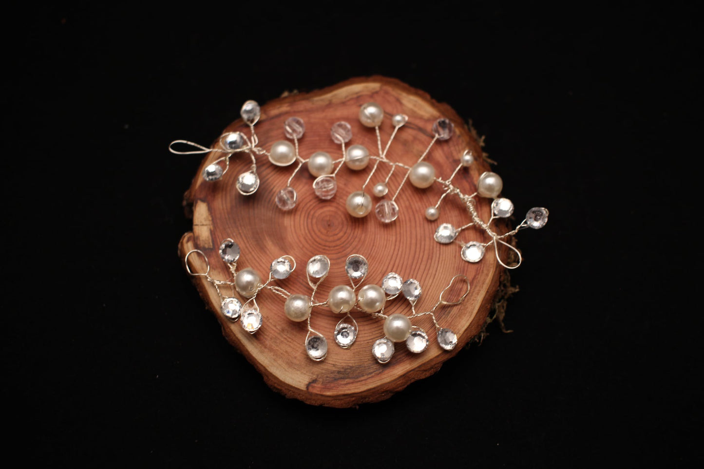 set of 2 wedding hair wire diamante, faux Pearl branch like hair accessories