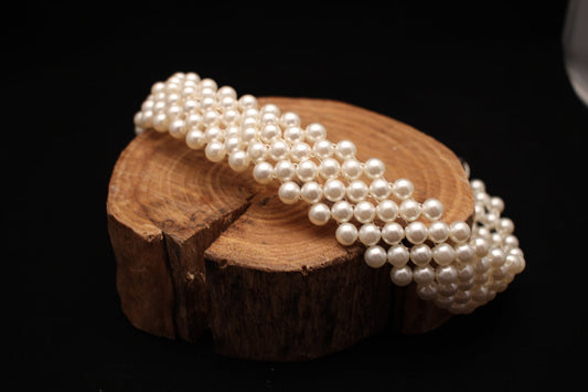 10" Pearl Wire Bun Wrap / Headband – Handmade Bridal Hair Accessory