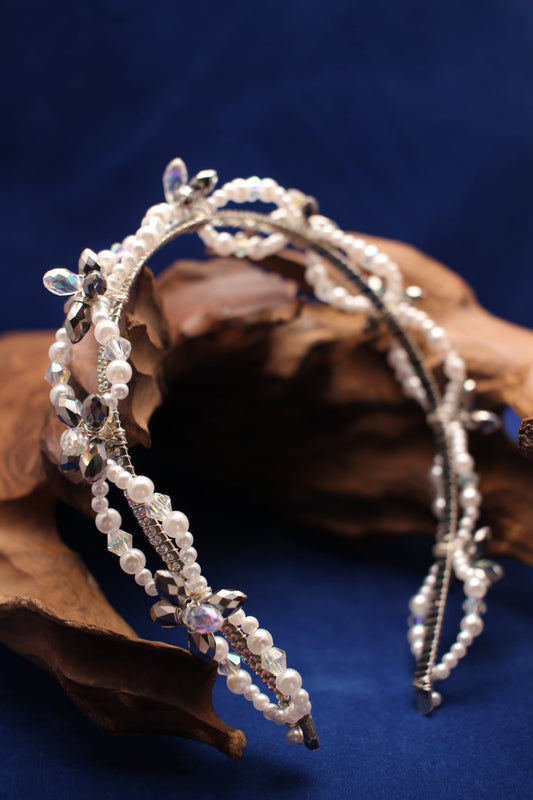 Faux Pearl & Rhinestone Handcrafted Bridal Tiara