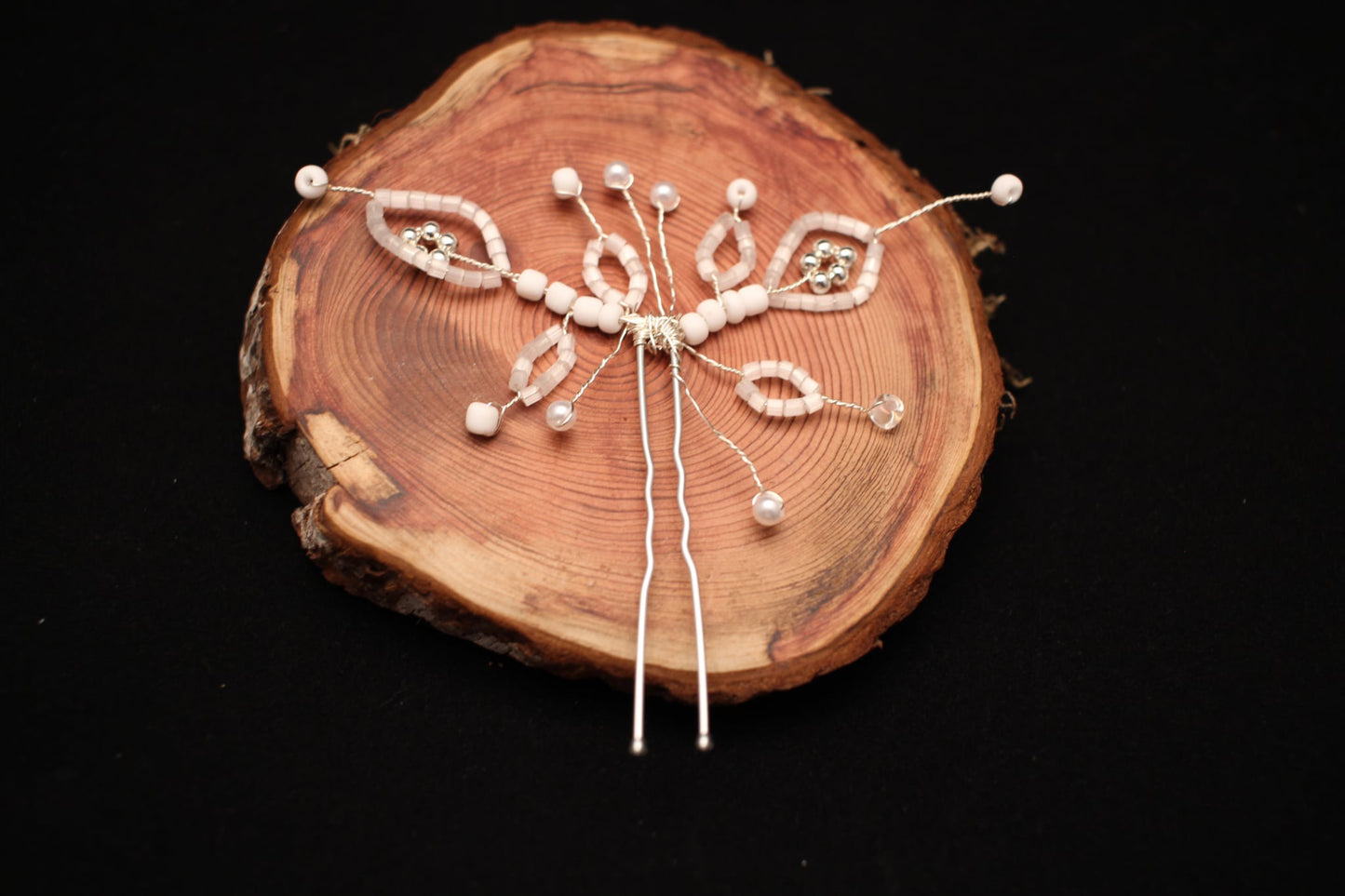 Handcrafted Butterfly inspired  Hair Clip with Artificial Pearls and Miyuki seed  Beads