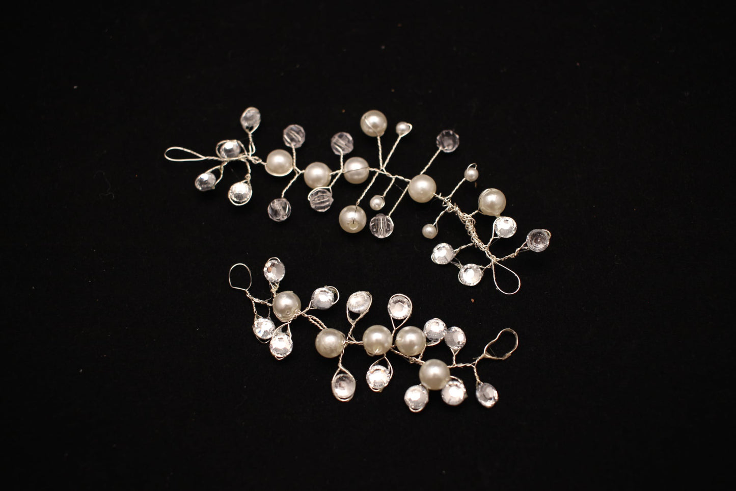set of 2 wedding hair wire diamante, faux Pearl branch like hair accessories