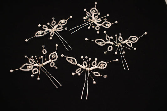 Handcrafted Butterfly inspired  Hair Clip with Artificial Pearls and Miyuki seed  Beads