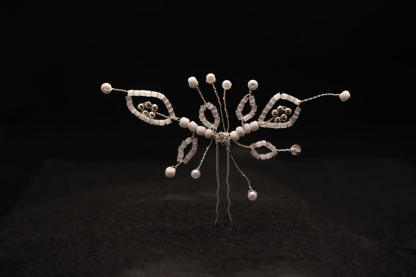 Handcrafted Butterfly inspired  Hair Clip with Artificial Pearls and Miyuki seed  Beads