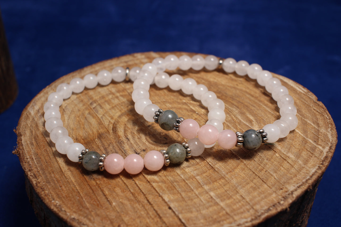 6mm Gemstone Bracelet with Milky Quartz, Rose Quartz and Labradorite