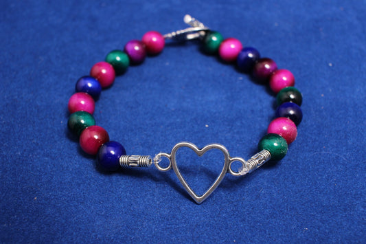 Dyed Agate, Malachite & Lapis Lazuli Bracelet with Steel Cross Bar Closure