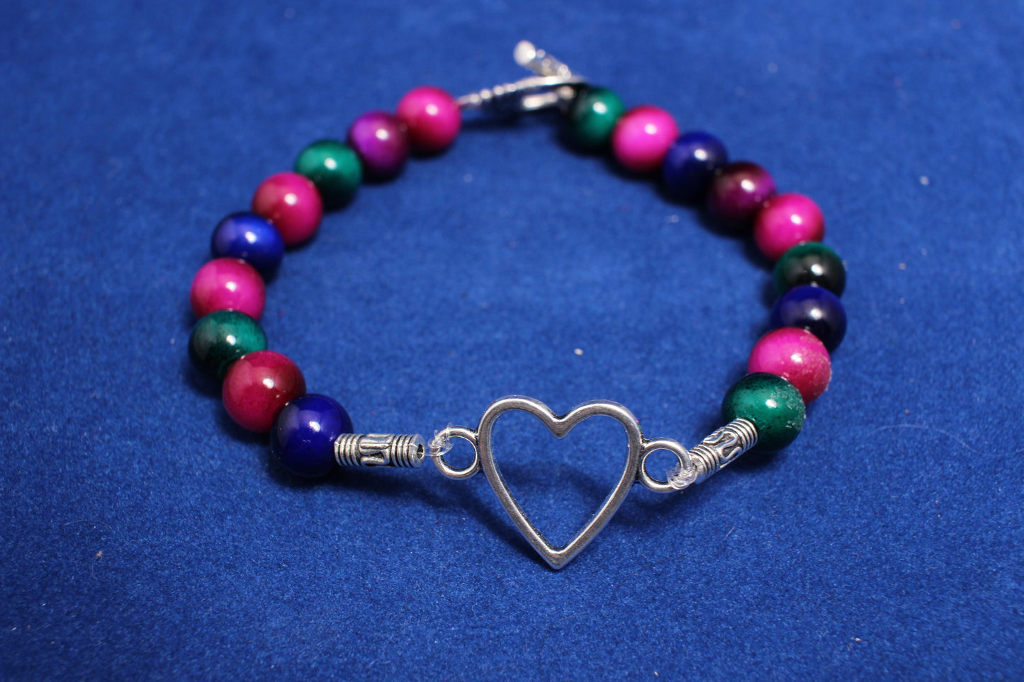 Dyed Agate, Malachite & Lapis Lazuli Bracelet with Steel Cross Bar Closure