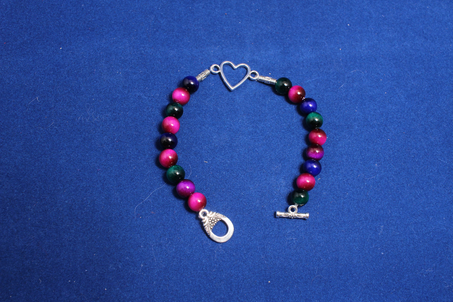 Dyed Agate, Malachite & Lapis Lazuli Bracelet with Steel Cross Bar Closure