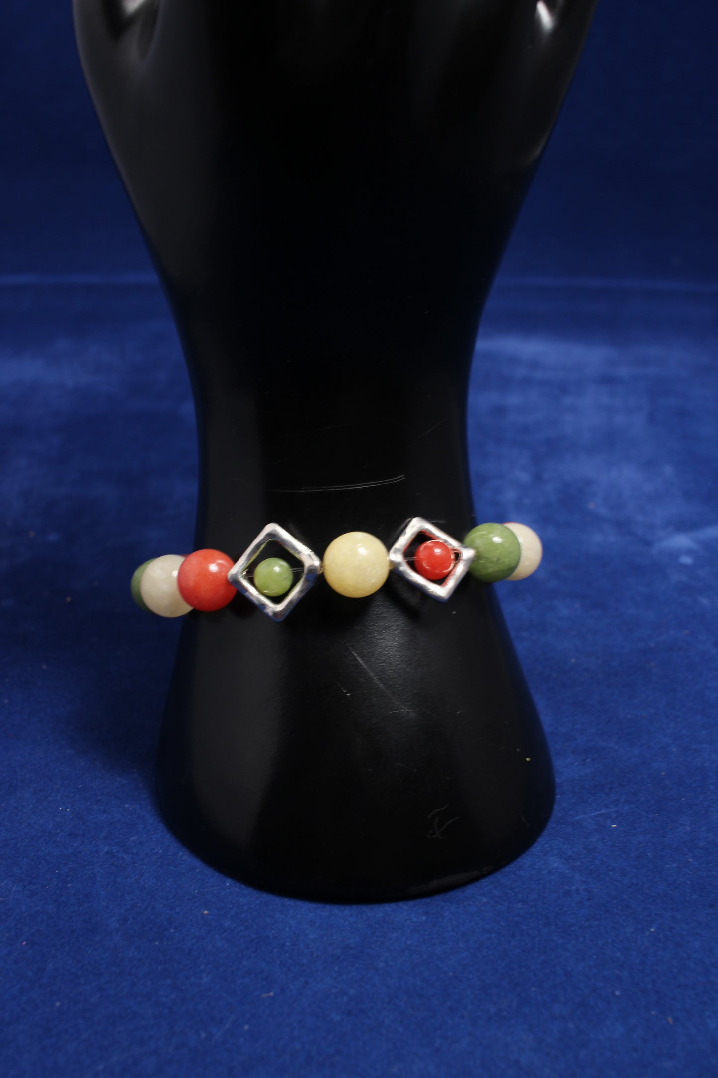 10mm Mixed Gemstone Elasticated Bracelet with Silver Diamond Accents