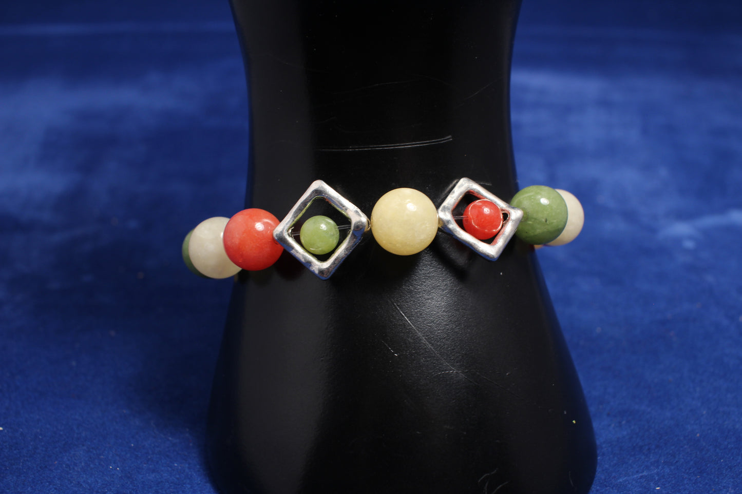 10mm Mixed Gemstone Elasticated Bracelet with Silver Diamond Accents