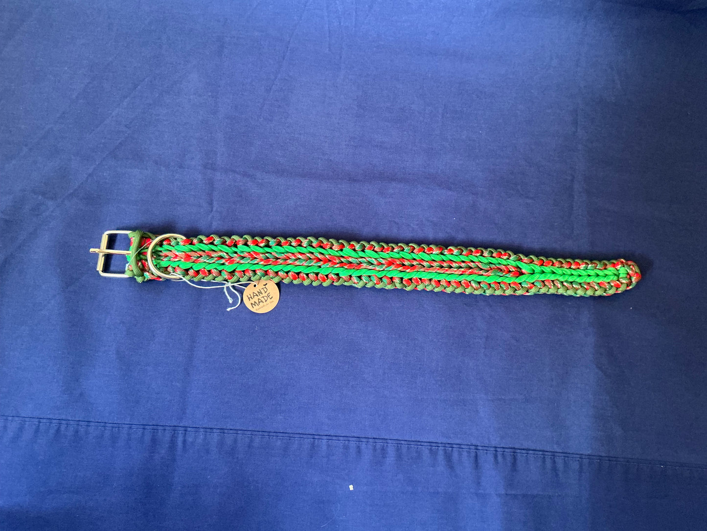 1.5” Wide 18” long Christmas Red & Green Braided Paracord Dog Collar