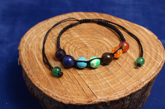 8mm with round shakra beads with black woven adjustable cord bracelet