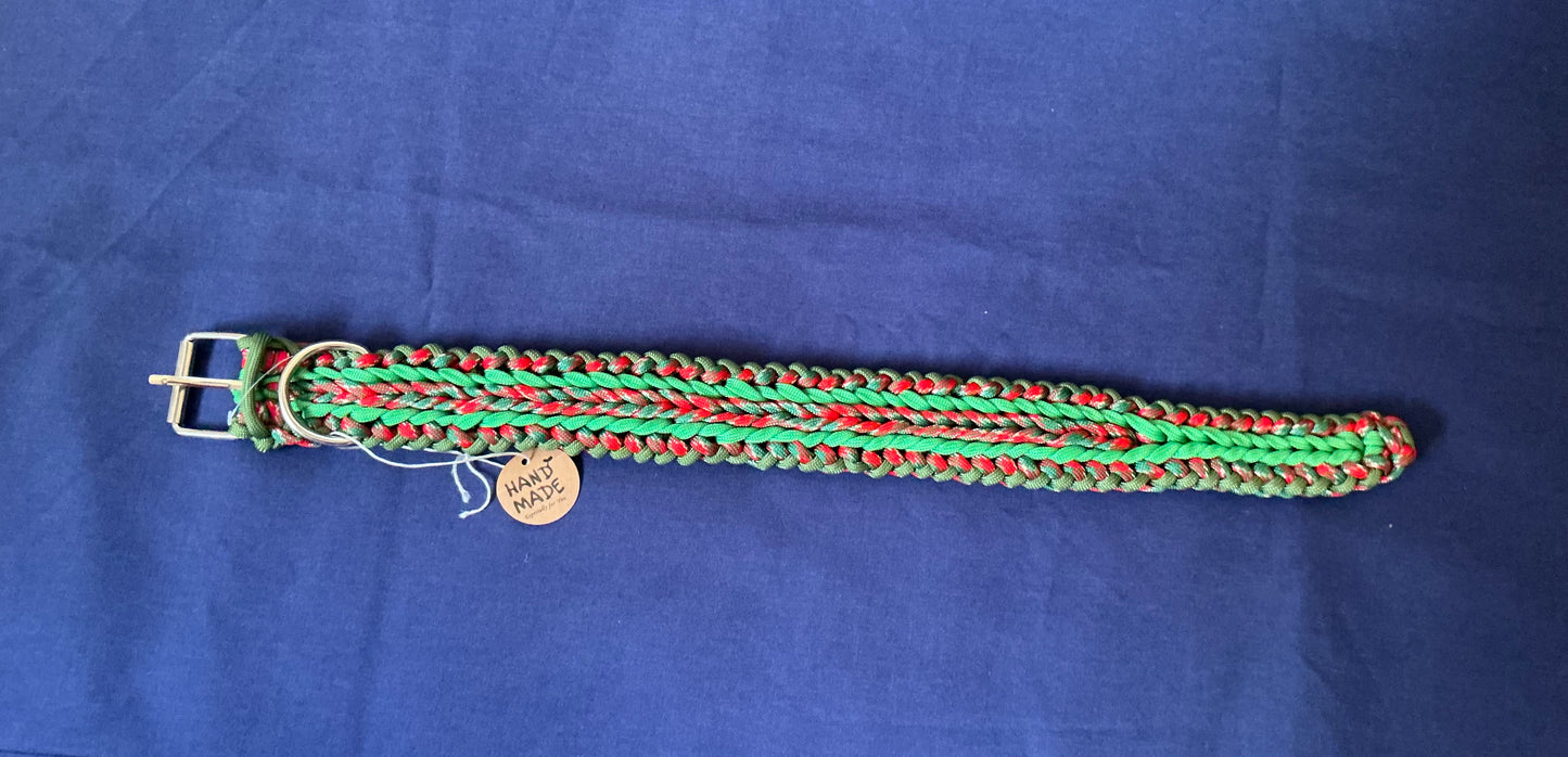 1.5” Wide 18” long Christmas Red & Green Braided Paracord Dog Collar