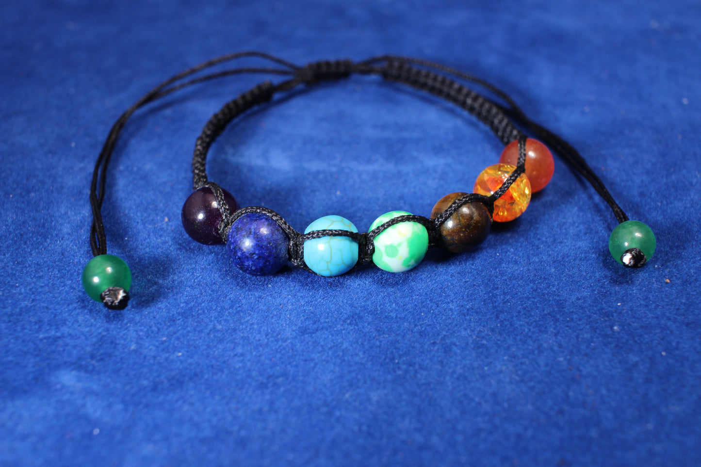 8mm with round shakra beads with black woven adjustable cord bracelet