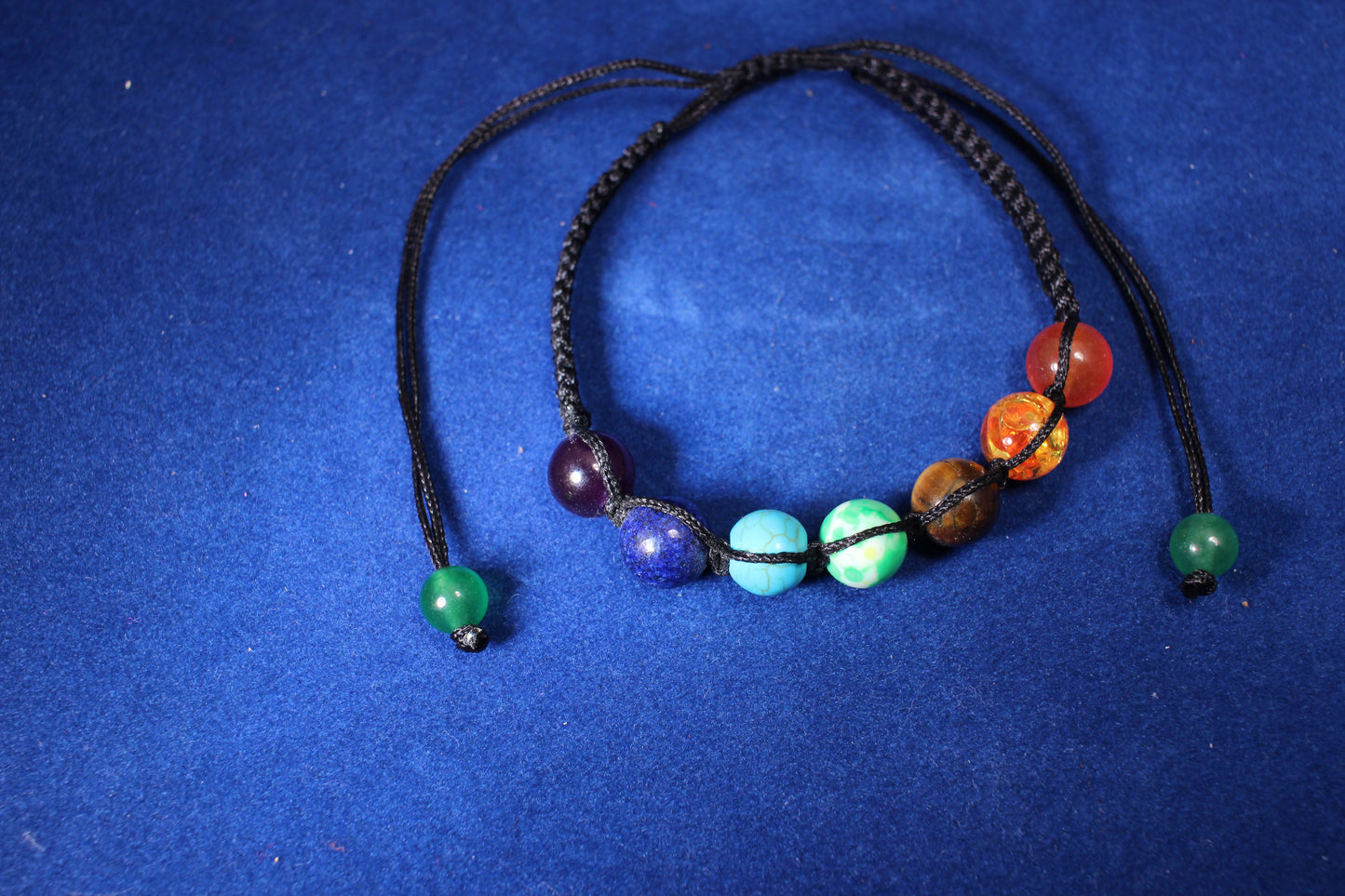 8mm with round shakra beads with black woven adjustable cord bracelet