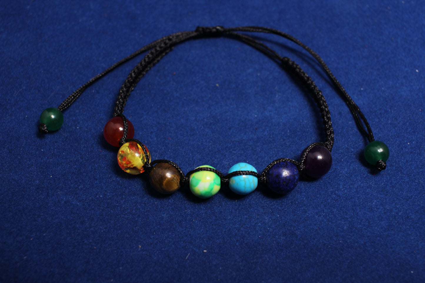 8mm with round shakra beads with black woven adjustable cord bracelet