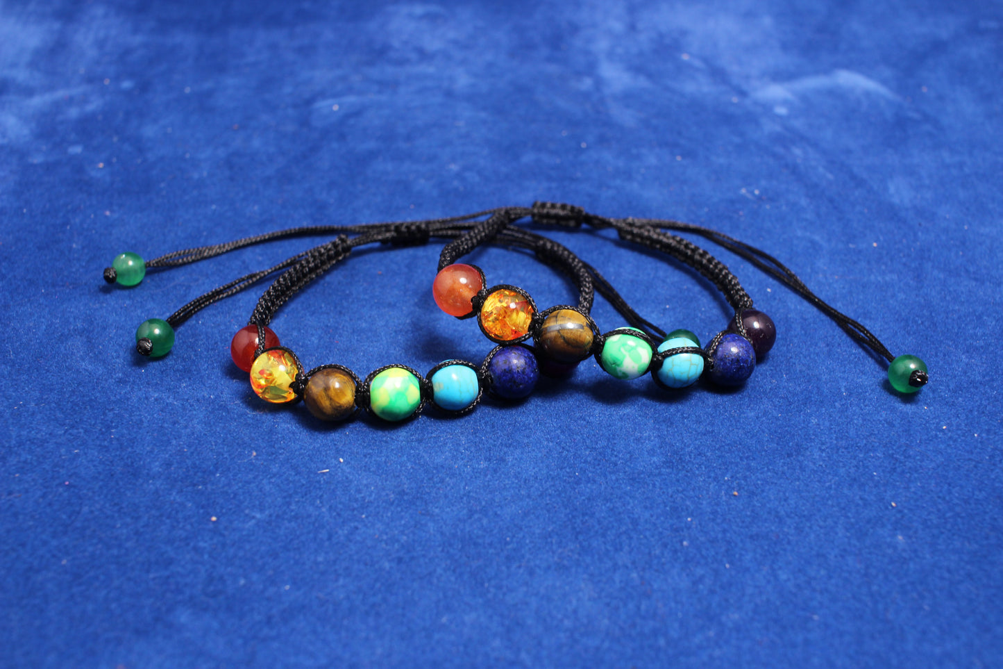 8mm with round shakra beads with black woven adjustable cord bracelet