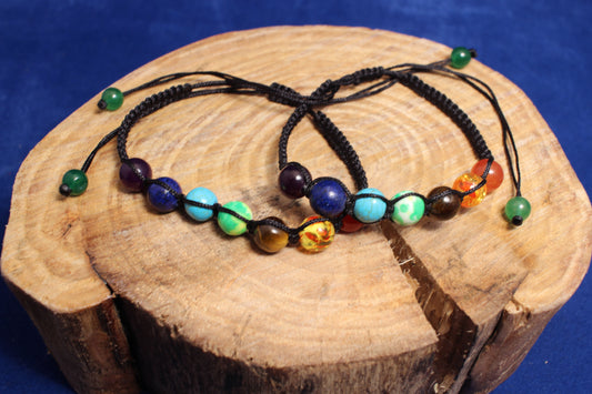 chakra healing bracelate with adjustable weaved cord strap