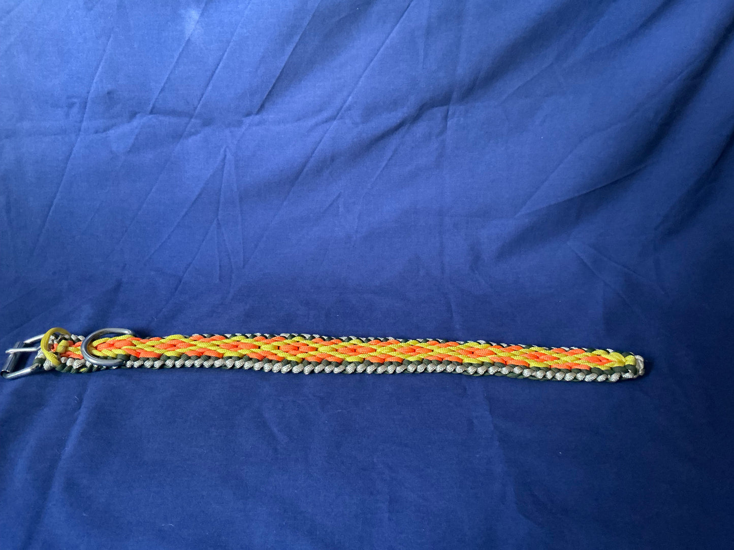 Wide Diamond Pattern Orange, Yellow, Cream & Green Braided Paracord Dog Collar