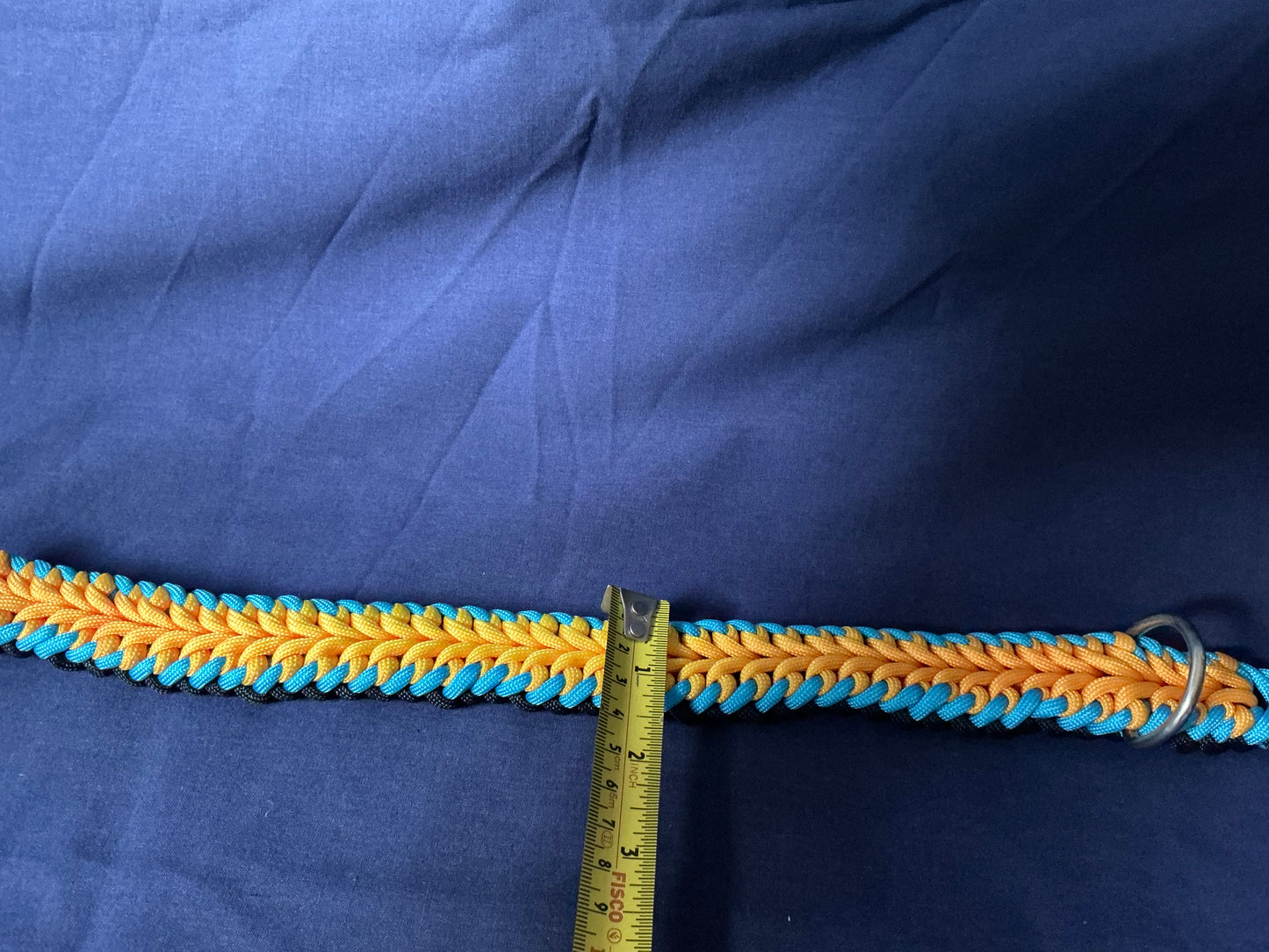 1.2” Wide 20” long Orange, Black & Blue Braided Paracord Dog Collar