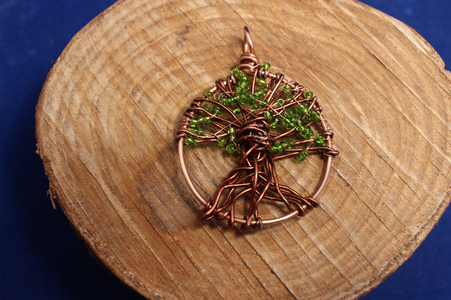 Copper & Green Beads Tree of Life Pendant