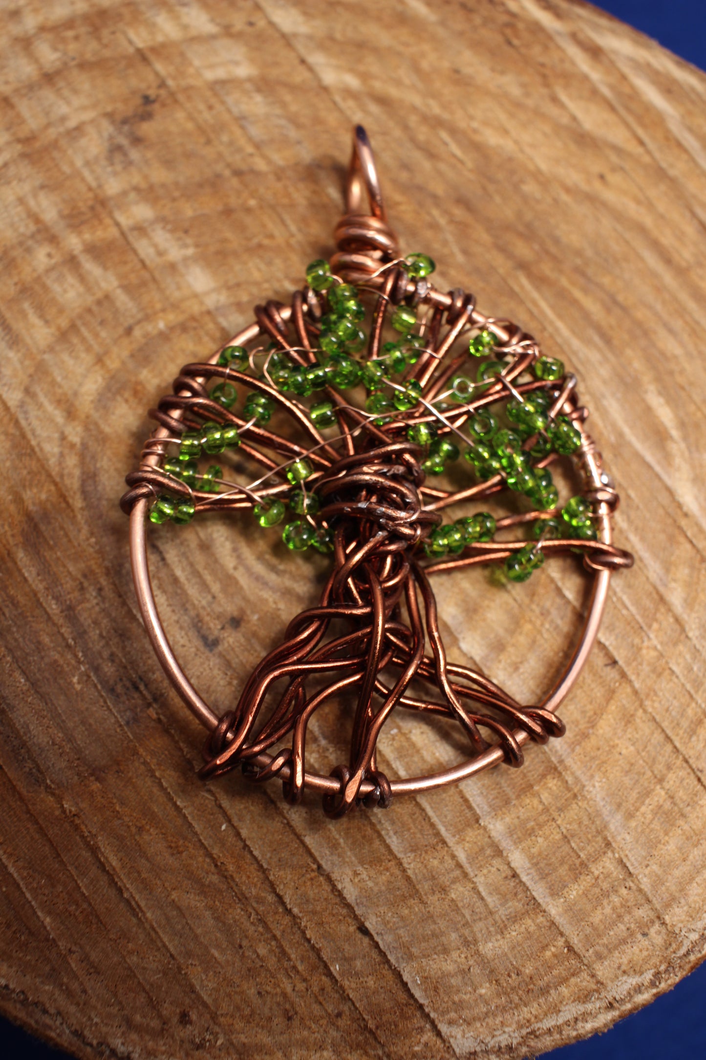 Copper & Green Beads Tree of Life Pendant