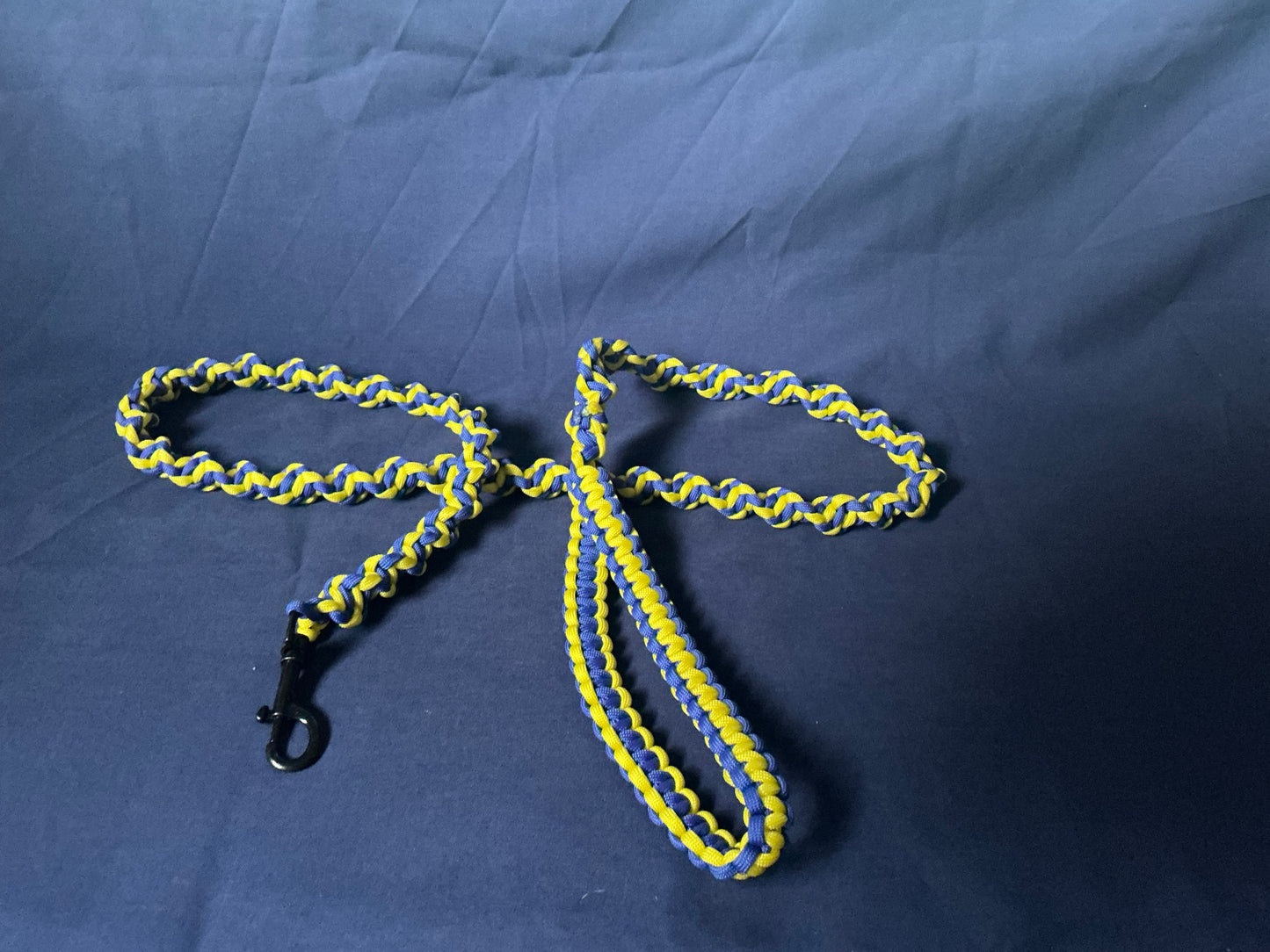 Blue & Yellow 4.5ft spiral Braided Paracord Dog Leash – Handmade