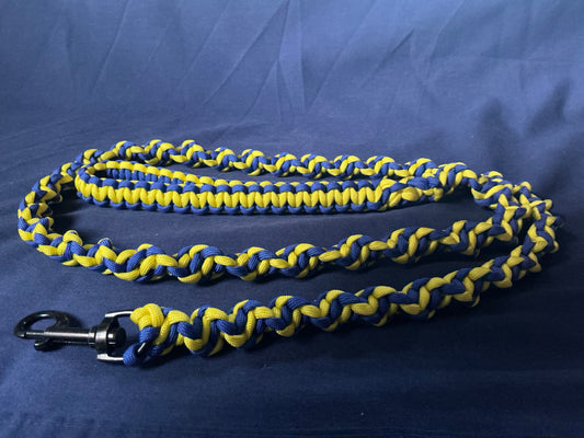 Blue & Yellow 4.5ft spiral Braided Paracord Dog Leash – Handmade