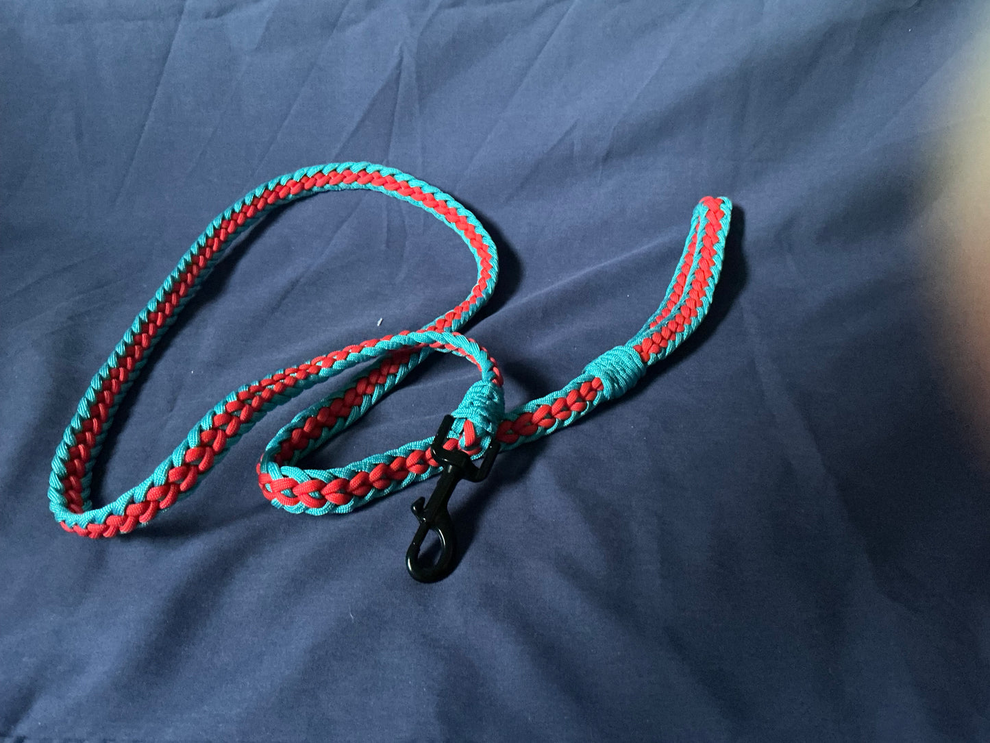 5Ft Blue & Red 4 cord love heart Braided Paracord Dog Lead