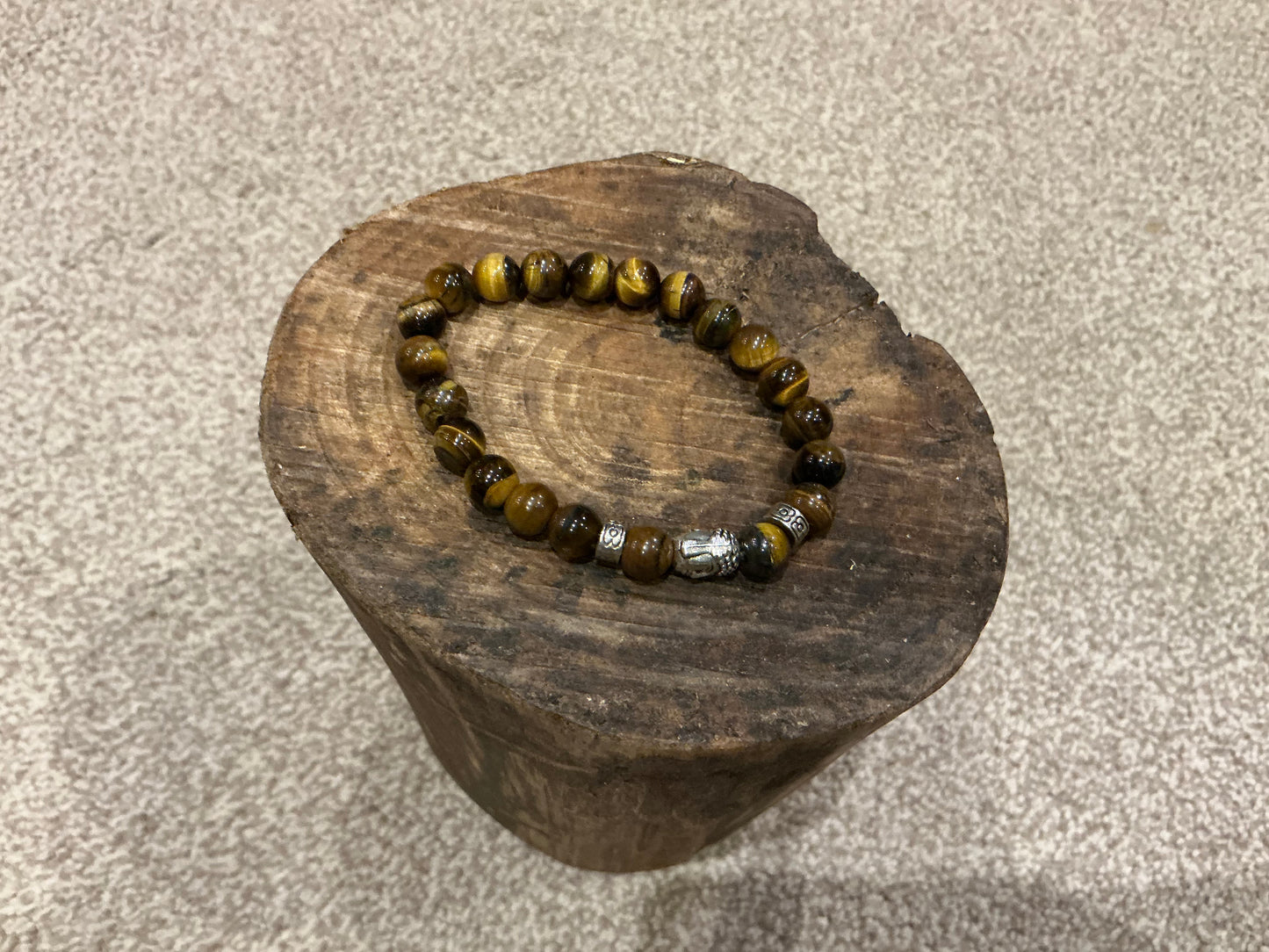 Black Lava Stone (basalt) Beaded Bracelet with silver Buddha bead