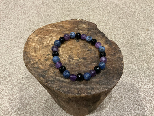 Amethyst, black agate sodalite Gemstone Bracelet