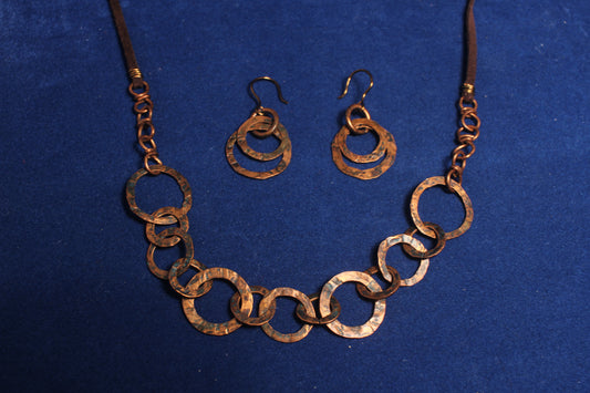 Hammered Copper Circle Necklace & Earring Set