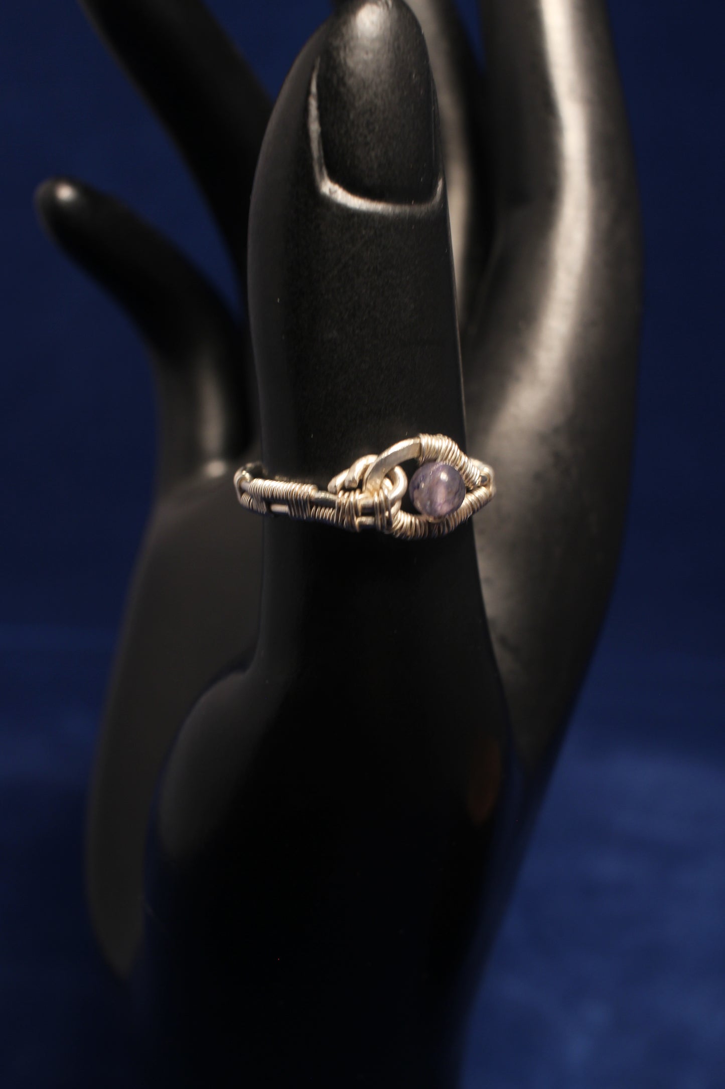 Sterling=Silver Wire Wrapped Ring with 3mm Lolite Gemstone