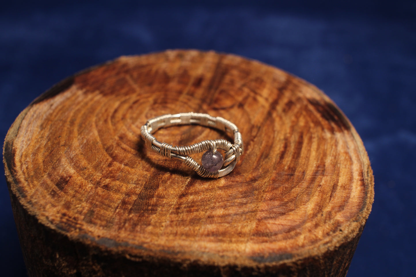 Sterling=Silver Wire Wrapped Ring with 3mm Lolite Gemstone