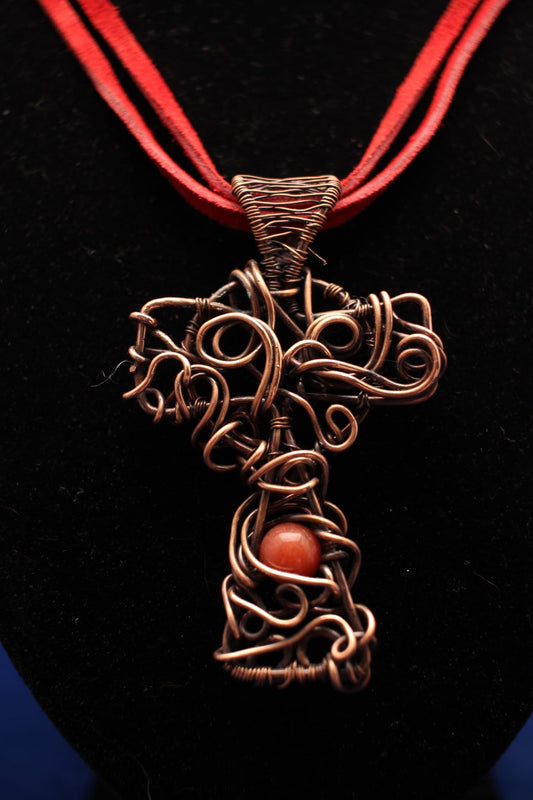 Heavy wrapped copper Cross pendant