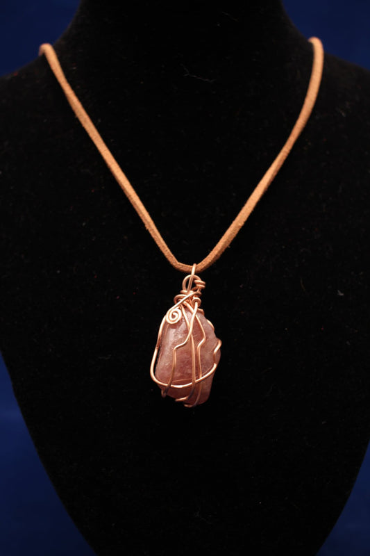 Copper Wire-Wrapped Rose Quartz Pendant