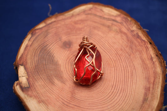 Man-Made Ruby Alternative Copper Wire-Wrapped Pendant