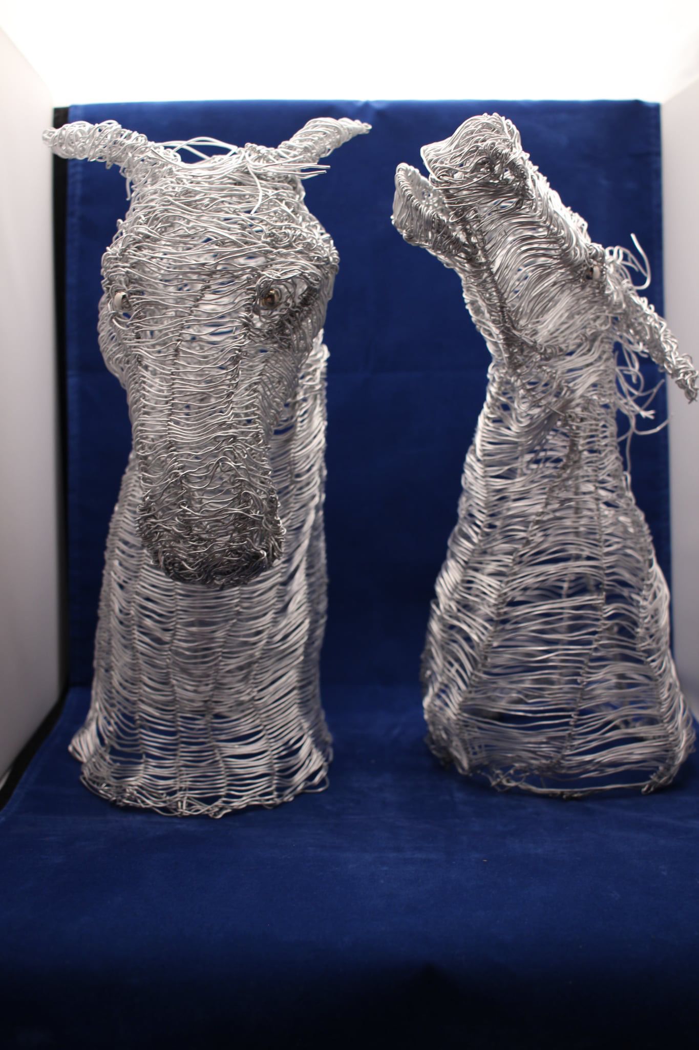 Twin Kelpie-Inspired Wire-Wrapped Ornamental Horse Heads