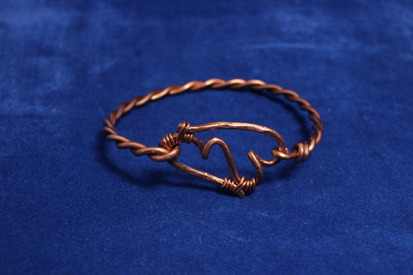 Double Heart Bangle with Twisted Band 6.7"