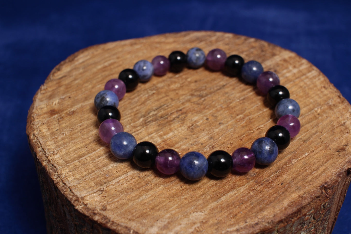 Amethyst, black agate sodalite Gemstone Bracelet